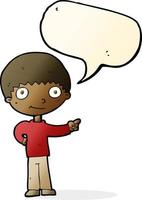 cartoon happy boy pointing with speech bubble vector
