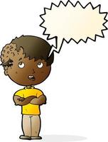 cartoon boy with growth on head with speech bubble vector