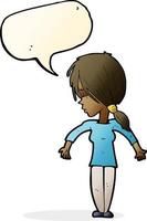 cartoon woman shrugging shoulders with speech bubble vector