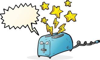 cartoon sparking toaster with speech bubble vector