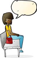 cartoon woman sitting on bench with speech bubble vector