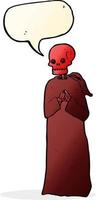 cartoon spooky skeleton in robe with speech bubble vector