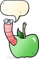 cartoon apple with worm with speech bubble vector