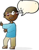 cartoon boy with popping out eyes with speech bubble vector