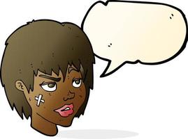 cartoon woman with plaster on face with speech bubble vector