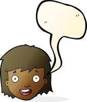 cartoon happy female face with speech bubble vector