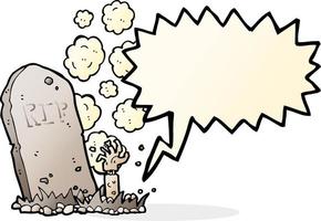 cartoon zombie rising from grave with speech bubble vector