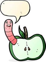 cartoon apple with worm with speech bubble vector