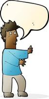 cartoon nervous man waving with speech bubble vector