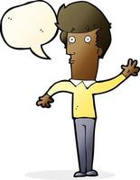 cartoon nervous man waving with speech bubble vector