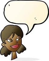 cartoon happy female face with speech bubble vector