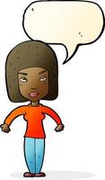 cartoon woman shrugging shoulders with speech bubble vector