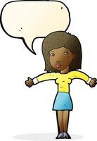 cartoon woman shrugging shoulders with speech bubble vector