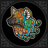 Colorful  hyena head mandala arts isolated on black background vector