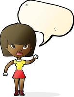 cartoon woman waving with speech bubble vector