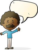 cartoon man with mustache waving with speech bubble vector