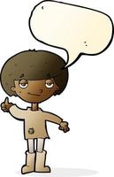 cartoon boy in poor clothing giving thumbs up symbol with speech bubble vector