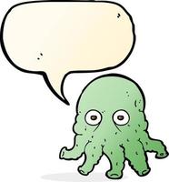cara de calamar alienígena de dibujos animados con burbujas de discurso vector
