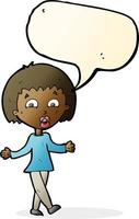 cartoon woman shrugging shoulders with speech bubble vector