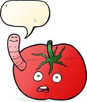 cartoon tomato with worm with speech bubble vector