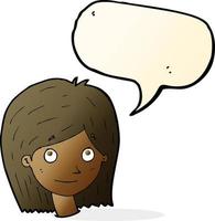 cartoon happy female face with speech bubble vector