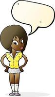 cartoon woman with hands on hips with speech bubble vector