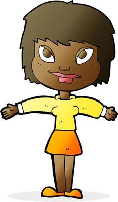 cartoon woman with open amrs