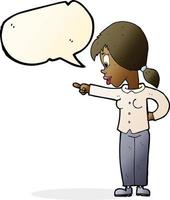 cartoon enthusiastic woman pointing with speech bubble vector