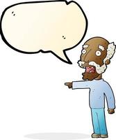 cartoon scared old man pointing with speech bubble vector