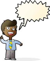 cartoon school boy raising hand with speech bubble vector