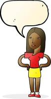 cartoon woman with hands on hips with speech bubble vector