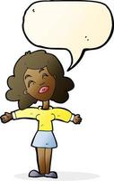 cartoon woman with open arms with speech bubble vector