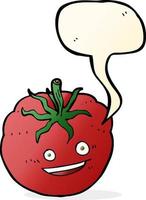 cartoon happy tomato with speech bubble vector