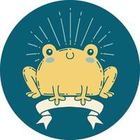 icon of tattoo style happy frog vector