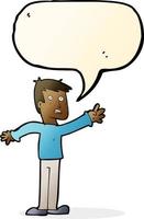 cartoon worried man reaching with speech bubble vector