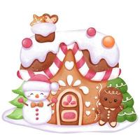 Christmas Ginger Bread House in Watercolor vector