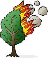 árbol en llamas de dibujos animados vector