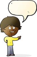 cartoon boy laughing and pointing with speech bubble vector