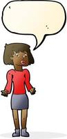 cartoon woman shrugging shoulders with speech bubble vector