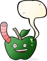 cartoon apple with worm with speech bubble vector