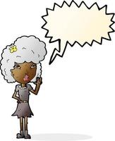 cartoon woman waving with speech bubble vector