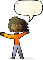 cartoon excited woman waving with speech bubble vector