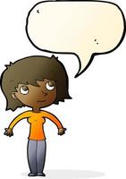 cartoon woman shrugging with speech bubble vector