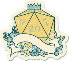 Retro Tattoo Style natural twenty D20 dice roll vector