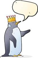 caricatura, pingüino, llevando, corona, con, burbuja del discurso vector