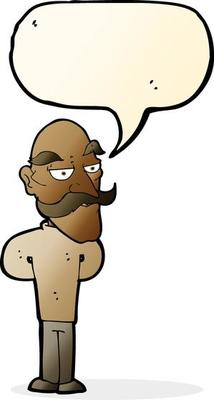 cartoon old man with mustache with speech bubble