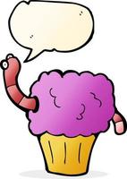 cartoon worm in cupcake with speech bubble vector