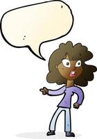 cartoon worried woman pointing with speech bubble vector