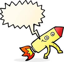 cartoon happy rocket with speech bubble vector