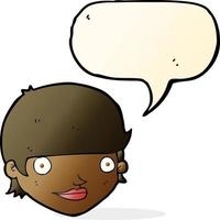 cartoon happy female face with speech bubble vector